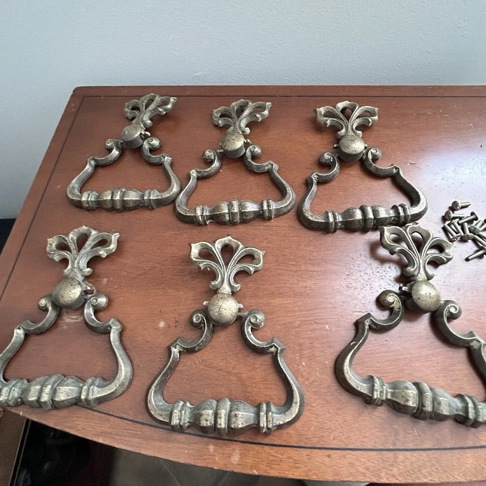 Vintage KBC R796 R97 Brass Tone Bail Drawer Pulls Set of 6 Ornate Hardware